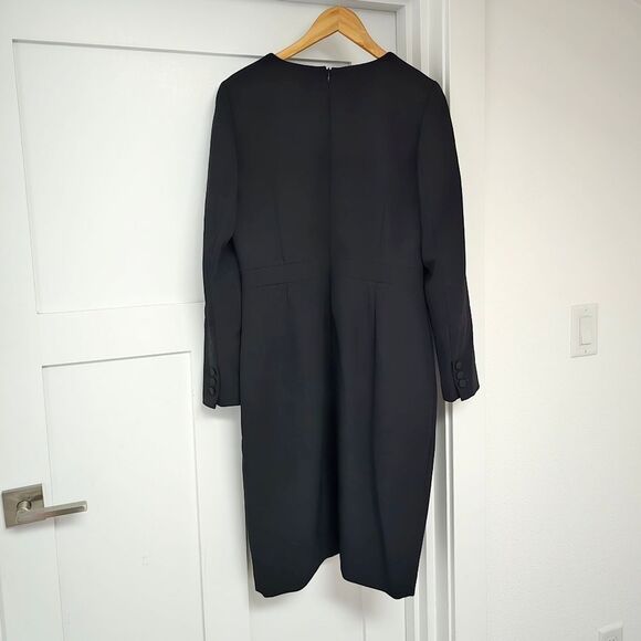🆕️ Badgley Mischka Tailored Buttoned Long Sleeve Pleated Midi Dress in Black - Picture 7 of 16